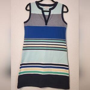 Liz Claiborne Weekend Dress Blue Green White Stripes Sleeveless, Size M